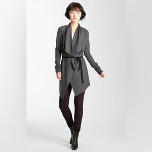 Helmut Lang Sonar Wool Charcoal Heather Belted Cardigan Jacket Small